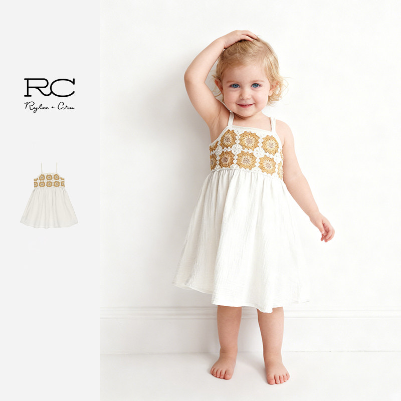 Ryleecru商场同款女童连衣裙25夏新款儿童吊带连衣裙北欧度假风