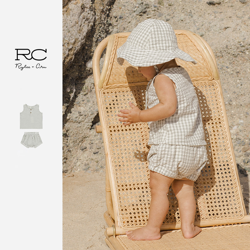 RyleeCru商场同款女童男童格子背心套装25夏新款儿童休闲套装