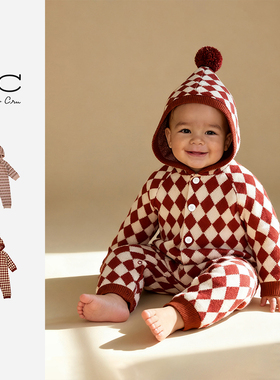 RC童装商场同款连体衣男女宝精灵帽针织连体衣25秋冬新品新年红