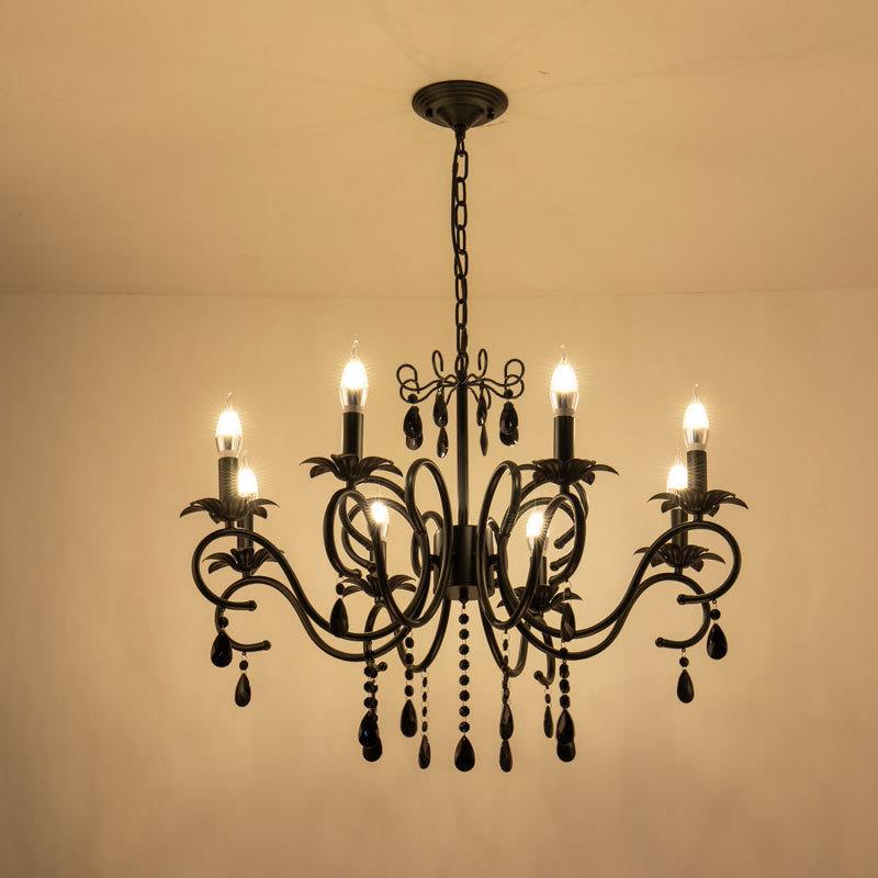 法式复古蜡烛吊灯美式客厅灯餐厅卧室简约个性铁艺黑色水晶灯具