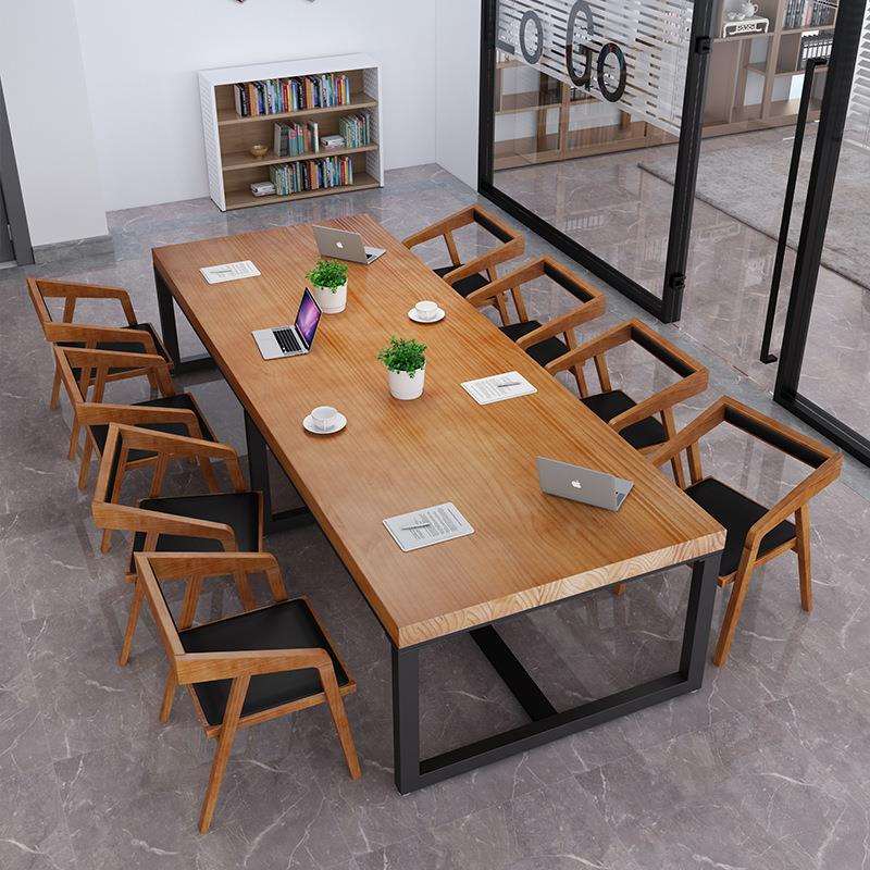 北欧风洽谈会议实木长桌工作室员工办公桌椅组合图书馆阅读长条桌