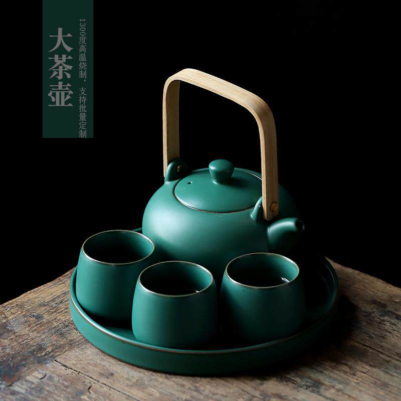 尚岩复古提梁壶一壶三杯大容量泡茶壶茶具套装带托盘客厅泡茶器