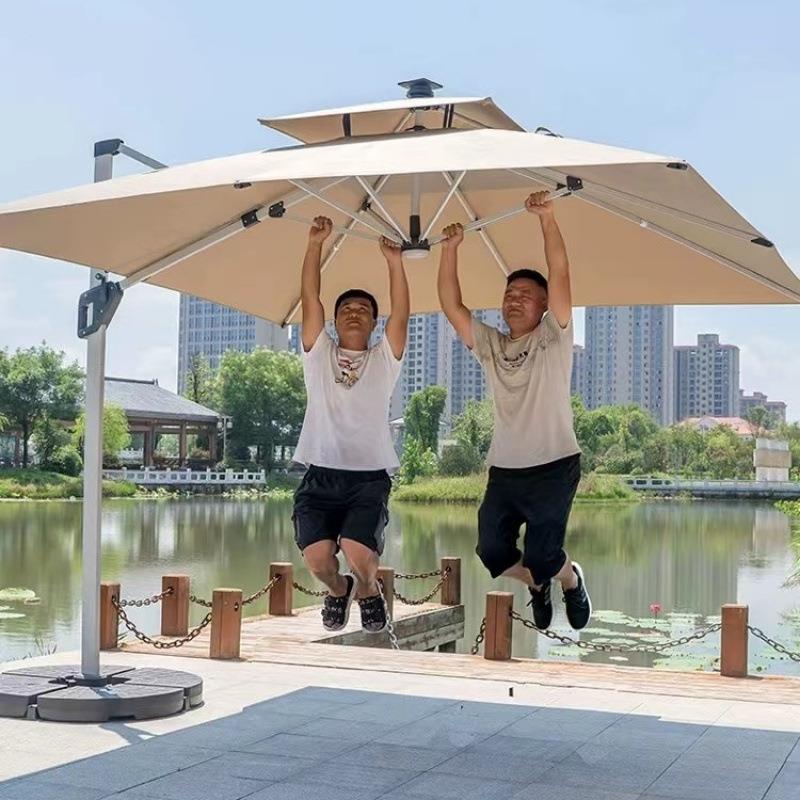 户外遮阳伞庭院伞露台阳台摆摊大太阳伞别墅花园室外灯条珠罗马伞