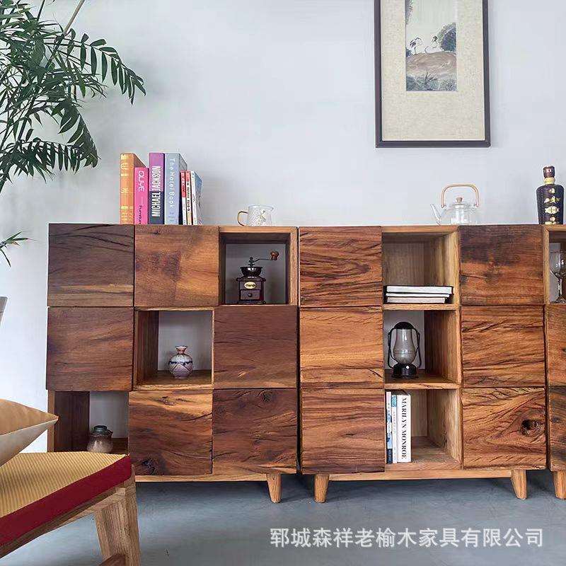 九宫格实木玄关柜卧室抽屉收纳整理柜组合方柜靠墙榆木储物柜子