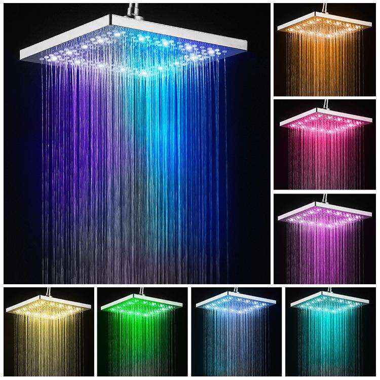 LED自发电发光顶喷七彩自变色8寸方型淋浴顶喷