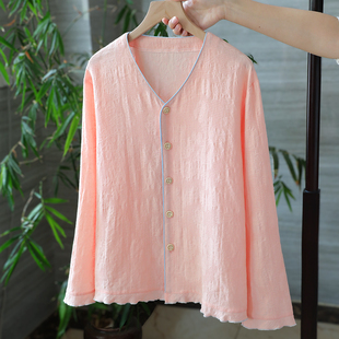 2025新款长袖上衣粉色睡衣开衫女春夏款纯棉透气吸汗亲肤家居服