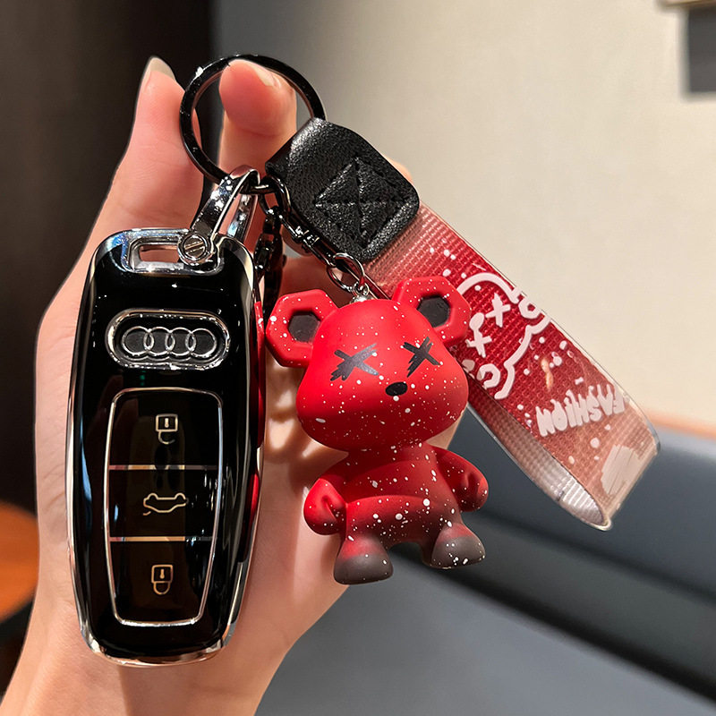 适用奥迪A3 A6L e-tron A3L小车男士女情侣锁匙扣TPU壳钥匙包外套