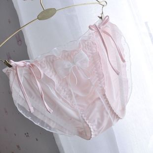 日系小清新内裤 少女风纯欲系带可解 女蕾丝荷叶边甜美蝴蝶结三角裤