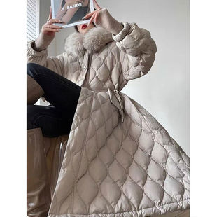 羽绒棉服保暖毛毛领高端连帽外套 中长款 和煦菱花 冬新款