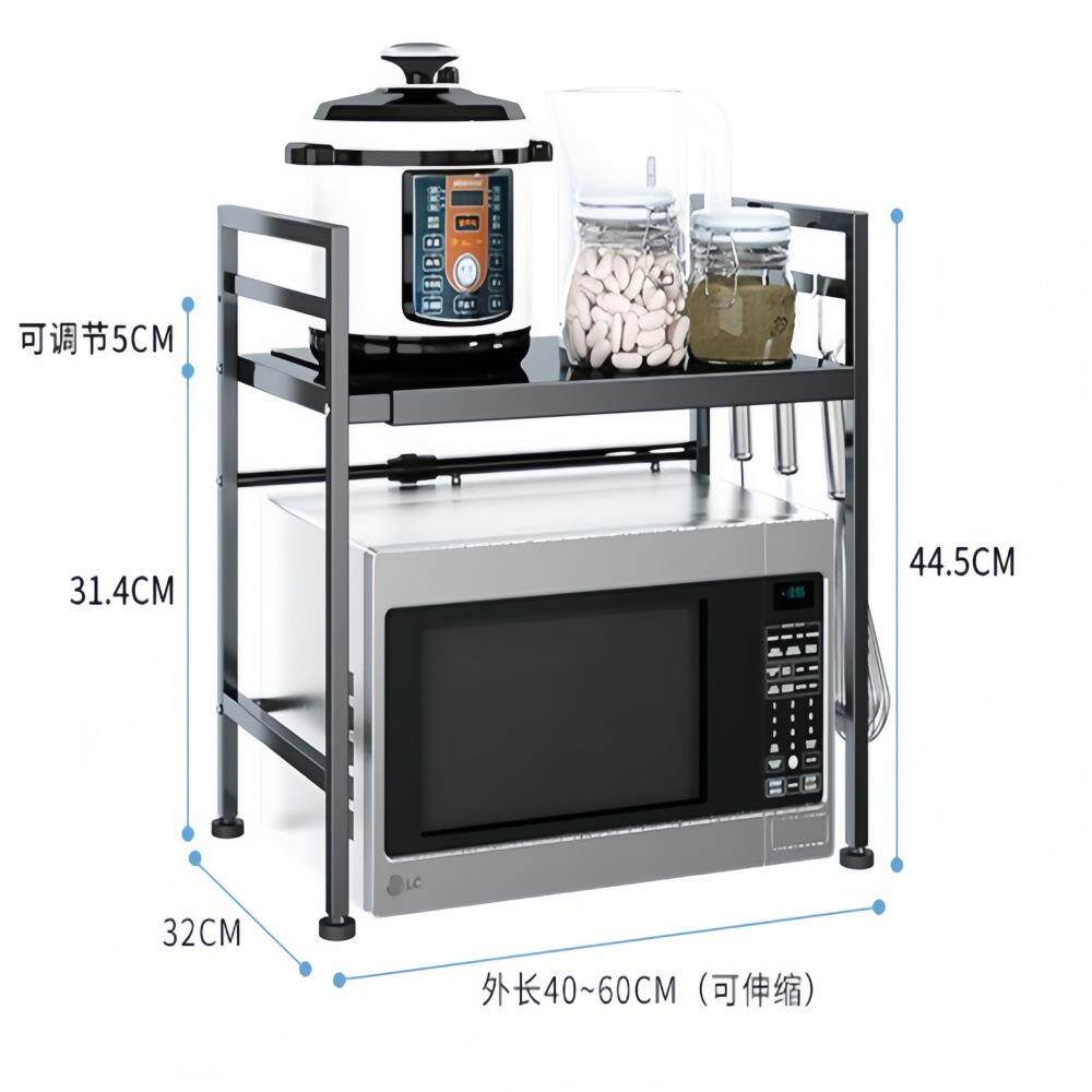 金属架厨房多功能置物架伸缩微波炉架大量现货黑色白色配3个挂钩