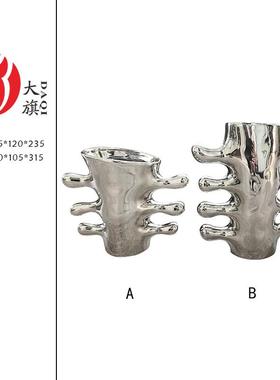 墅现IXZ代艺术居软银色装陶瓷手工花家瓶摆件样板房别酒店装饰品