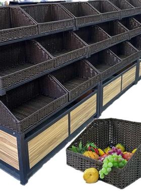 ?超市斜梯筐形仿藤编水果篮陈列蔬篮果堆头篮坡篮货架F75T7S65货