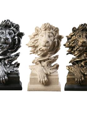 美式狮子头像复古动物树脂工艺品摆件玄关办公室酒柜软装装饰
