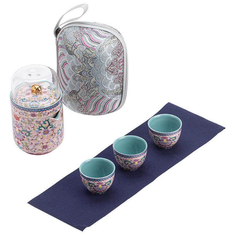 彩中式国潮风珐琅CL202409三旅行茶具一壶杯套组送礼套装露便携泡,餐饮具,旅行茶具,淘宝优惠券,粉丝福利购,淘宝优惠卷