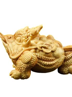 黄金杨木雕龙蟾金蟾摆件木质手把件三足蟾品居店铺MYB开家业礼收