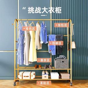 简易落地衣架结实家用晾晒衣服架子金属挂衣架服装店专用带滑轮子