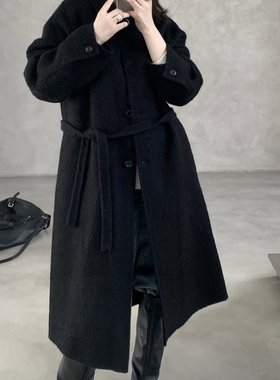 馨菲家风系带收腰长款大衣(配腰带)（含45羊毛）ERNIABLE-1820