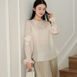 馨菲26年春款 w818 高级感重磅钉珠刺绣显瘦百搭人丝小衫