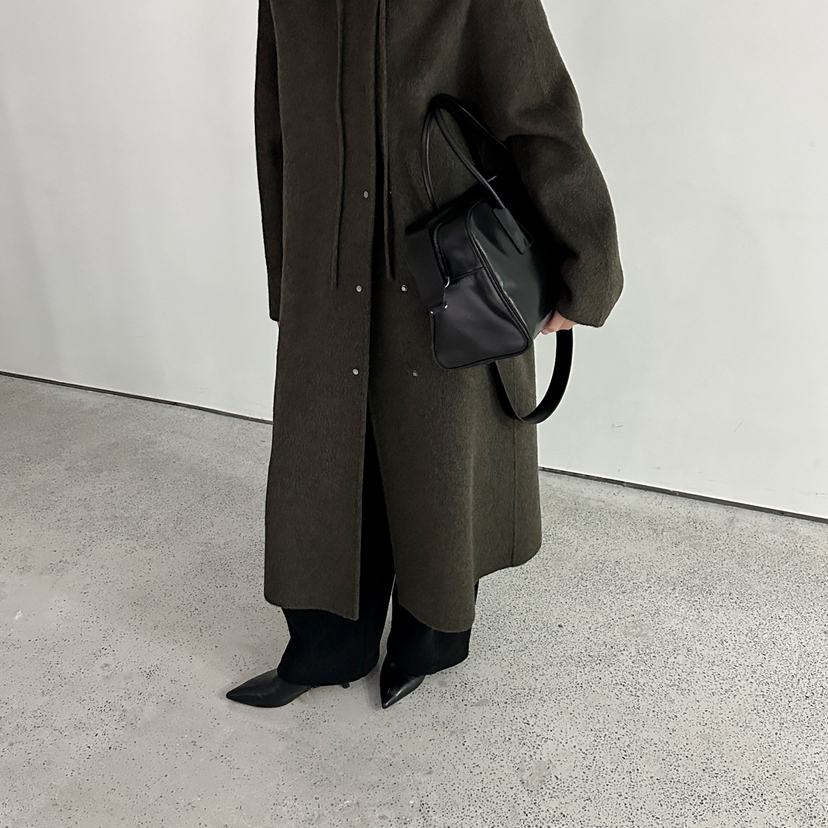 馨菲冬上新休闲百搭翻领暗门襟宽松外套大衣56833