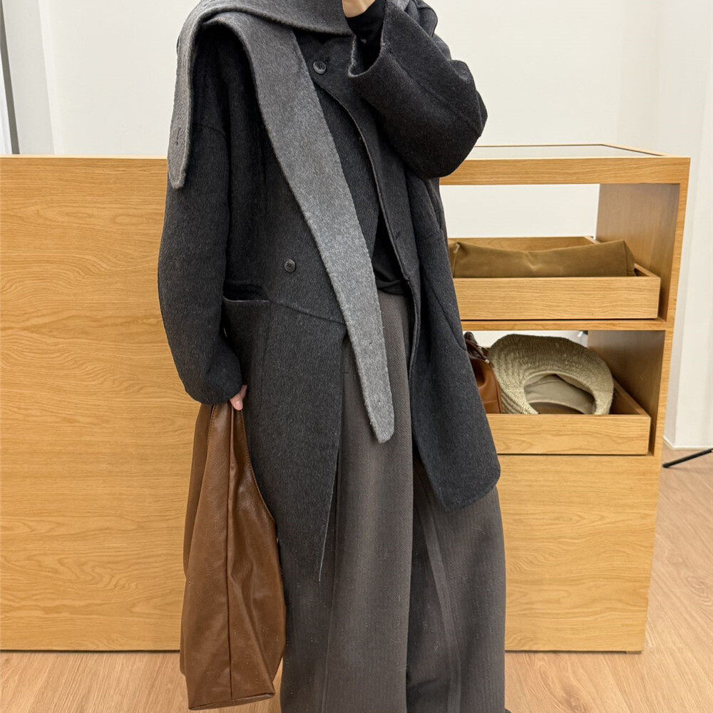 馨菲感百搭圆领单排扣羊毛外套(配帽子)（含100羊毛）s577A1