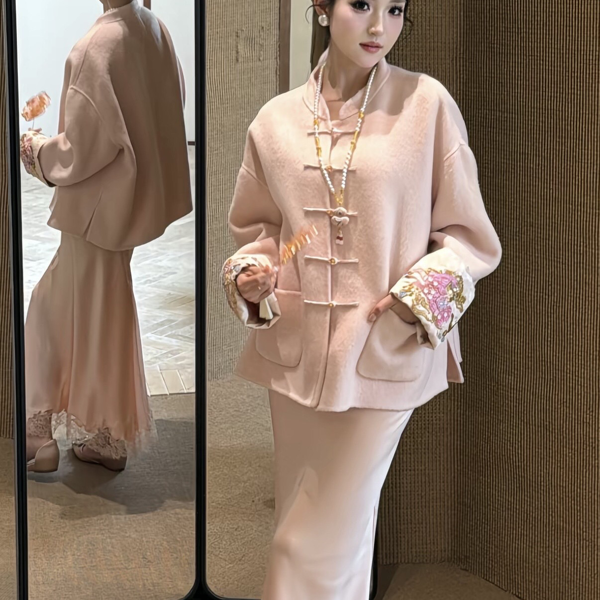 馨菲中式马踏飞燕钉珠刺绣国风立领羊毛外套（含100澳毛）C146,女装/女士精品,羽绒服,淘宝优惠券,粉丝福利购,淘宝优惠卷