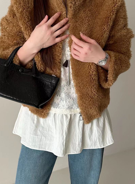 馨菲家韩版立领短款简约仿羊羔毛短外套9.NIAN-88899
