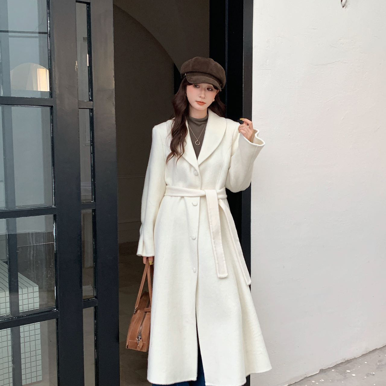 馨菲赫本裙摆大衣羊毛外套(配腰带)（含100澳毛）1120