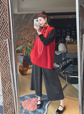 馨菲式国风红色立领斜襟盘扣背心裙中长马甲（含100澳毛）C146