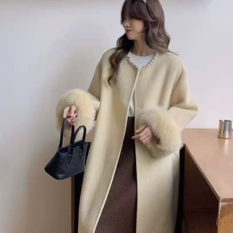 馨菲设计感羊毛外套(配袖口可拆卸真狐狸毛)（含70羊毛）YS9-6888