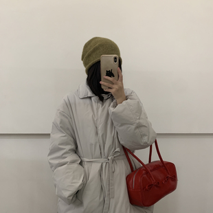 馨菲韩系收腰口袋宽松休闲保暖羽绒服外套 Z1019 配腰绳