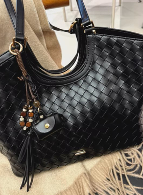 馨菲风Chio2nd托特包包女款秋冬黑色编织包手提单肩包初冬织梦