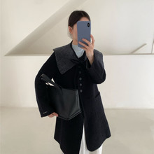 馨菲冬上新格纹拼接翻领单排扣羊毛外套（含100羊毛）s5302A
