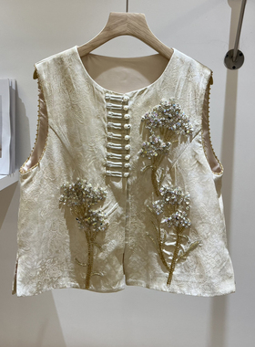 馨26年早春新中式重工刺绣盘扣修身短款马甲TDC-0199