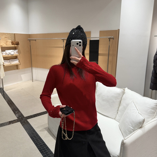 含100绵羊毛 口设计亮点镂空套头针织衫 JYXC2510 袖 馨菲款