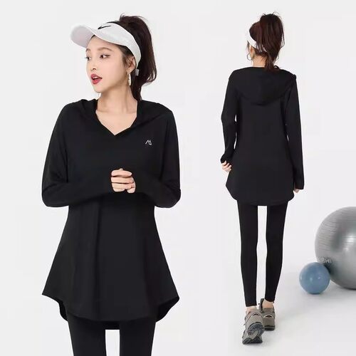 2026时尚新款春秋瑜伽运动套装女长袖连帽大码肥婆打球跑步健身服