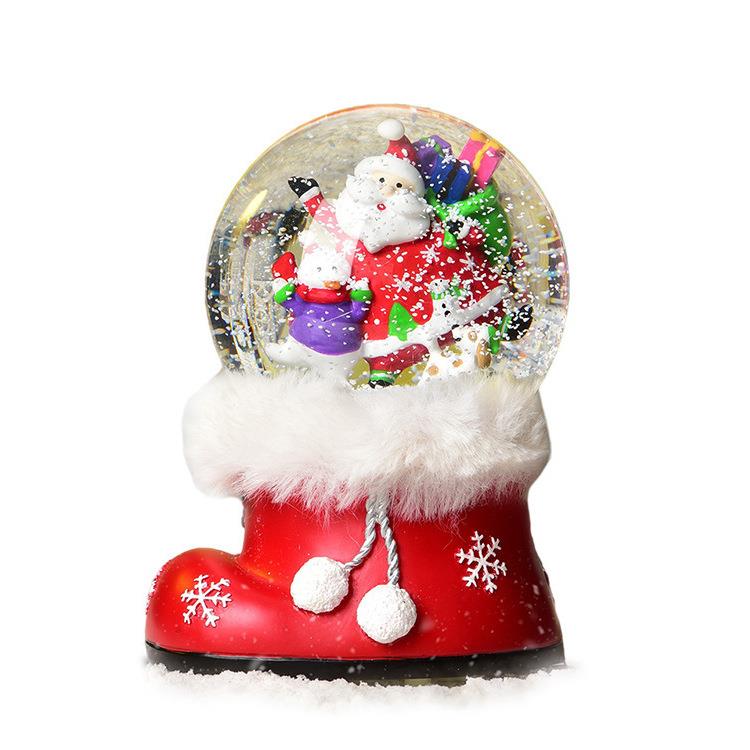 品质厂家供应圣诞老人自动飘雪雪花球现货树脂圣诞水球音乐盒