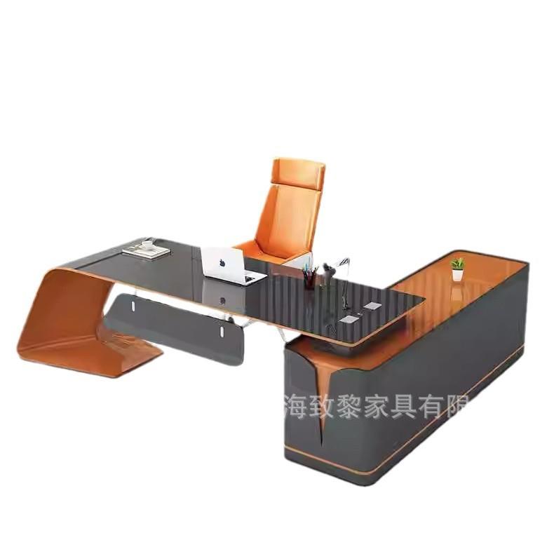 烤漆办公桌简约现代老板桌时尚经理桌总裁桌轻奢创意大班台背景柜