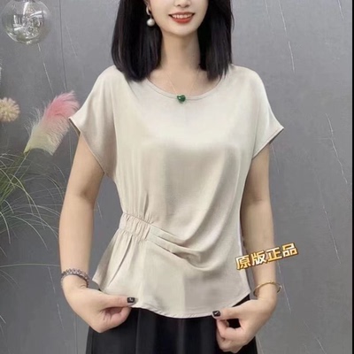【缎面不规则收腰】大码夏季简约款气质衬衫短袖显瘦小衫上衣AL