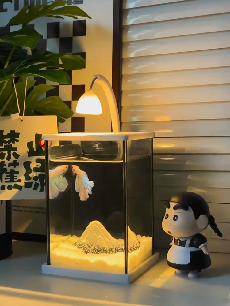 玻璃斗鱼缸新款客厅生态小型鱼缸办公桌面工位养鱼专用造景观赏缸