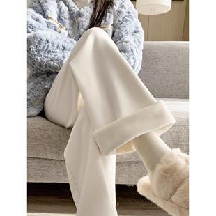 德绒白色阔腿裤女秋冬高腰显瘦软糯垂感裤子休闲拖地裤加绒糯米裤