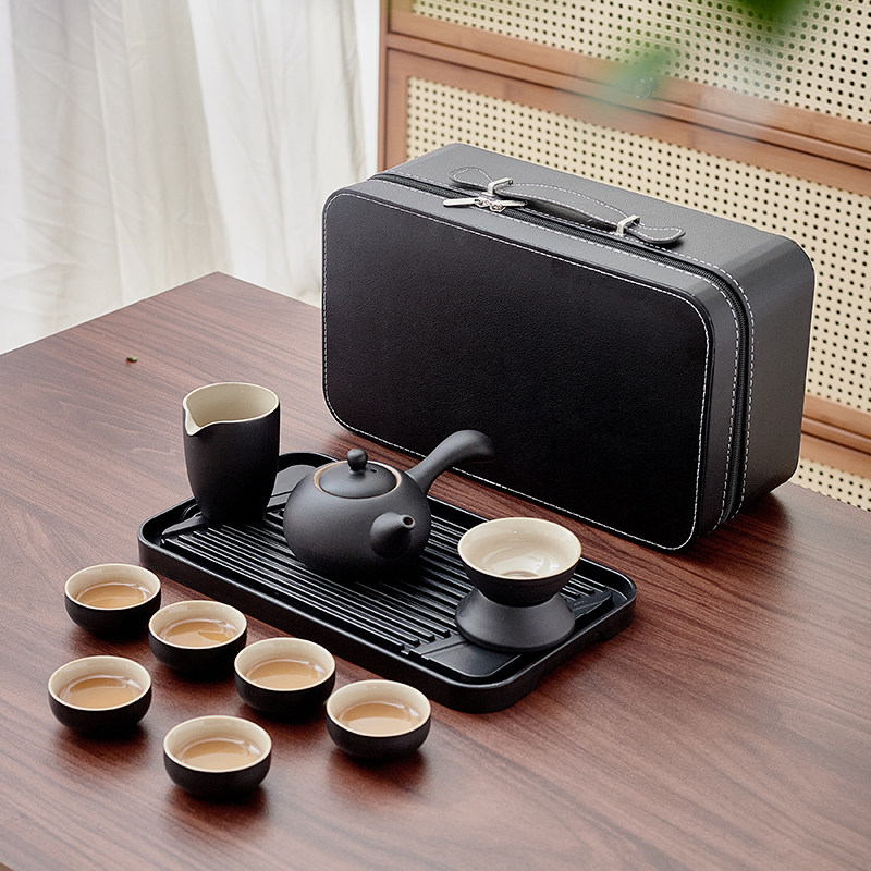 黑色功夫茶具套组旅行陶瓷可携式包户外定制礼品实用高档客户送礼
