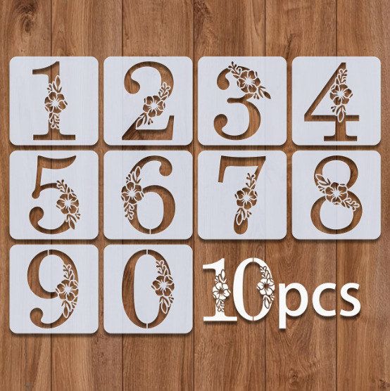 亚马逊跨境爆款10个数字字母绘画模板PET镂空DIY喷绘模板