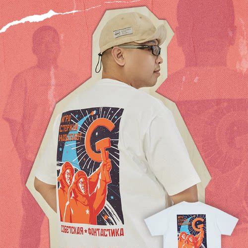 吉考斯男女复刻系列红色科幻T恤