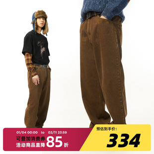 吉考斯工业套马纳福复古棕马蹄绣花直筒休闲牛仔裤宽松阔腿裤长裤