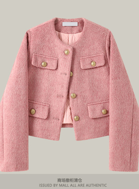 专柜韩系甜美短款高级感小香风外套夹棉秋冬季气质显瘦毛呢夹克女