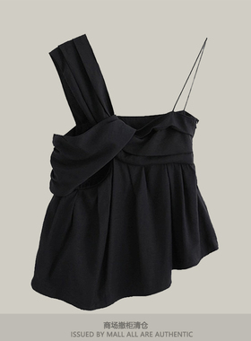 专柜夏季雪纺小吊带黑色不对称设计感时尚凉爽外穿无袖背心上衣女