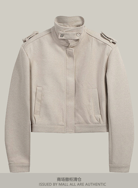 专柜秋冬新款立领斜纹正肩复古百搭上衣基础休闲杏色夹克外套女潮