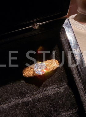 ELE饿了 意式拉丝老钱风麦穗中古戒指复古BLG蛇头叠戴镀18k黄金戒