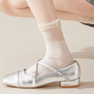 花边中筒袜女夏季超薄款透明丝jk配小皮鞋网眼透气夏天玻璃丝长袜