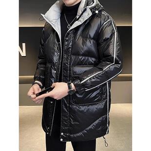 嘉兴平湖羽绒服男中长款连帽潮牌冬季修身加厚袄子痞帅男生外套